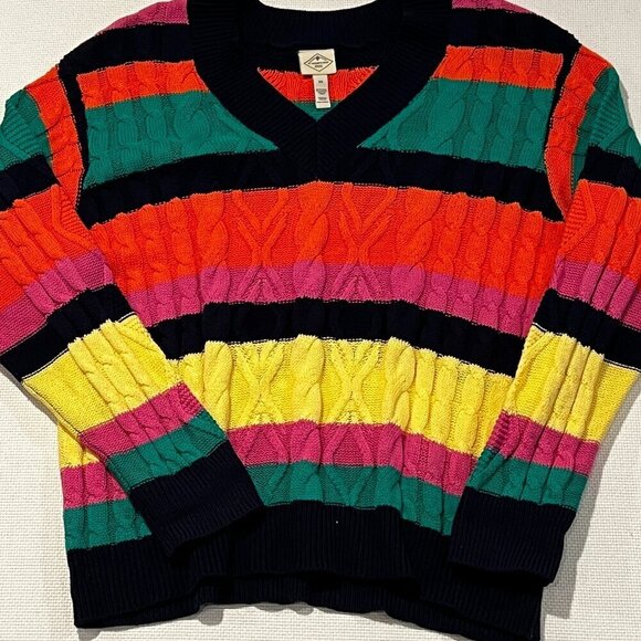 Vintage St. Johns Bay Sweater plus size 2x Colorful Striped Rainbow Cable Knit - Picture 1 of 7